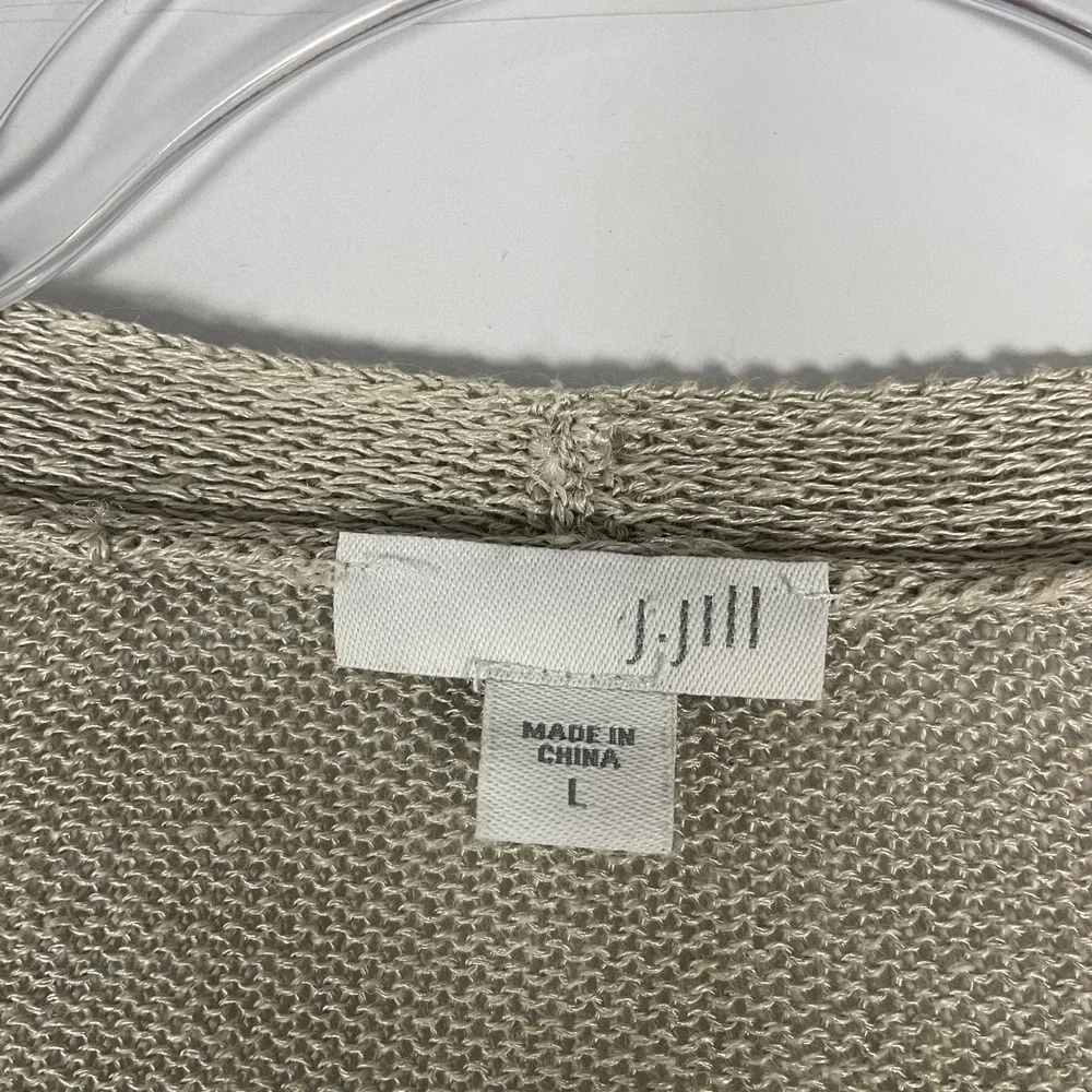 J. Jill Cardigan Large Beige Linen Blend Open Front‎ Longline Side Slit Sweater